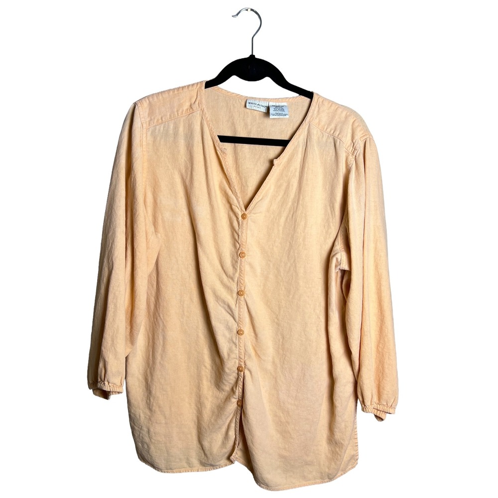 Vintage 90s White Stag Plus Peach Linen Blend Button Front Blouse Size 16W